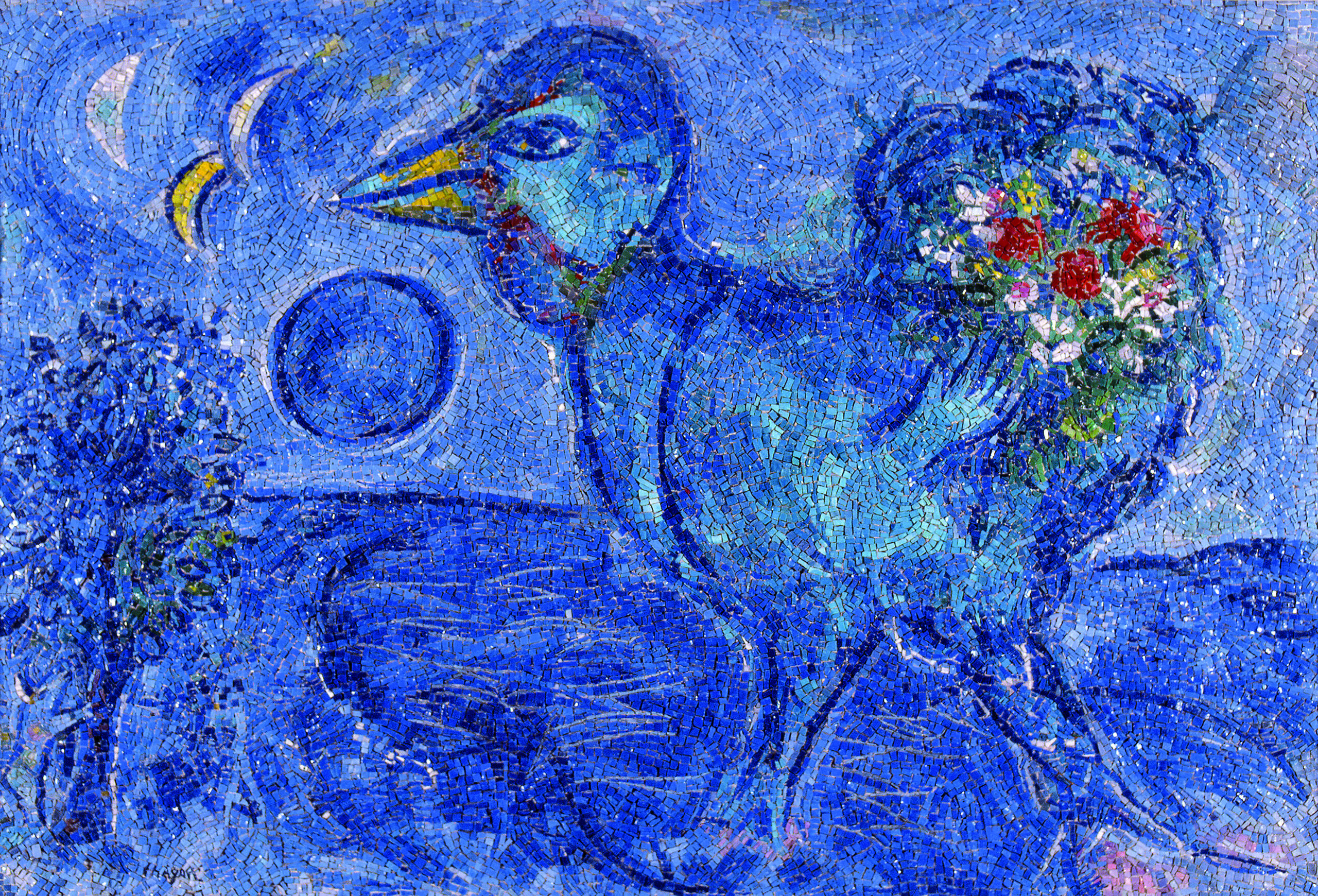 immagine del mosaico Le coq bleu di Marc Chagall